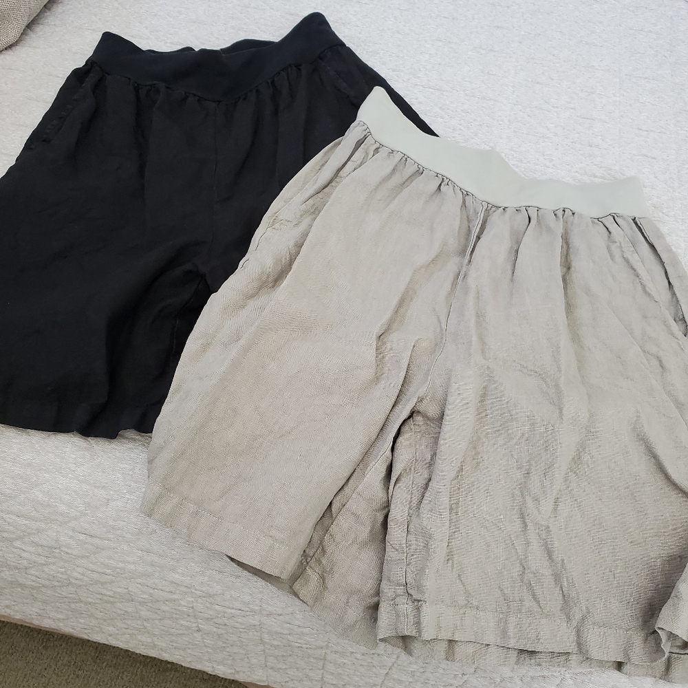 2 Pair Cut Loose Linen Shorts Black/Tan Small